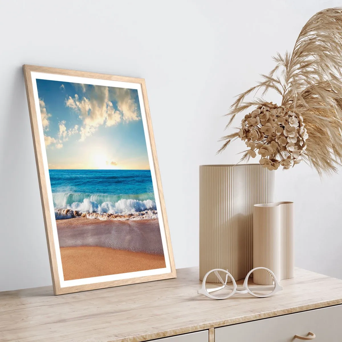 Poster in einem Rahmen aus heller Eiche - Bewegung und Stille zugleich - 61x91 cm