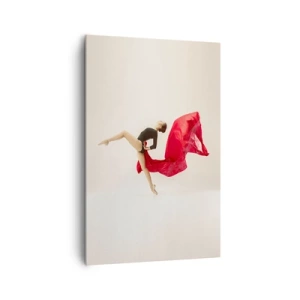 Bild auf Leinwand - Leinwandbild - Eine dynamische Tänzerin in schwarzem Outfit und rotem Stoff in Bewegung. - 80x120cm - Rot und Schwarz - Moderne Wanddekoration für Wohnzimmer und Schlafzimmer ARTTOR