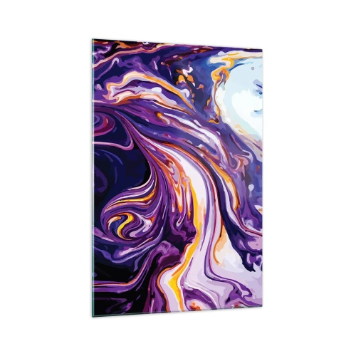 Glasbild - Bild auf glas - Ein dynamisches abstraktes Muster in Lila- und Gelbtönen. - 70x100cm - Die Falte ist lila geworden - Moderne Wanddekoration für Wohnzimmer und Schlafzimmer ARTTOR