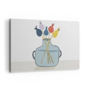 Bild auf Leinwand - Leinwandbild - Bunte Trockenblumen in einer Vase auf weißem Hintergrund - 120x80cm - Es ist mucksmäuschenstill - Moderne Wanddekoration für Wohnzimmer und Schlafzimmer ARTTOR