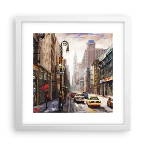 Poster in einem weißen Rahmen - New York - auch im Regen bunt - 30x30 cm