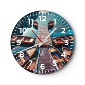 Wanduhr - Glasuhr - Ich warte am Yachthafen - 40x40 cm