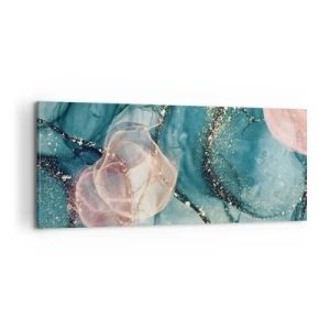 Bild auf Leinwand - Leinwandbild - Seidenblau, Tüllrosa - 100x40 cm