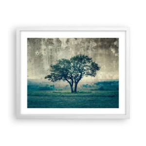 Poster in einem weißen Rahmen - Ein Apfelbaum auf blauem Feld? - 50x40 cm