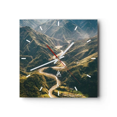 Wanduhr - Glasuhr - Eine Berglandschaft mit einer kurvenreichen Straße zwischen grünen Hügeln - 30x30cm - Direkt aus dem Herzen der Berge - Moderne Wanddekoration für Wohnzimmer und Schlafzimmer ARTTOR