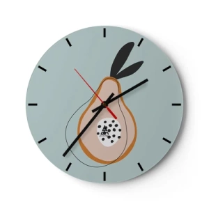 Wanduhr - Glasuhr - Abstrakte Birne auf pastellfarbenem Hintergrund mit schwarzen Blättern - 30x30cm - Durchdringe die Natur der Dinge - Moderne Wanddekoration für Wohnzimmer, Küche und Schlafzimmer ARTTOR