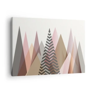 Bild auf Leinwand - Leinwandbild - Bunte geometrische Berge in Pastelltönen - 70x50cm - Pyramidale Aussicht - Moderne Wanddekoration für Wohnzimmer und Schlafzimmer ARTTOR
