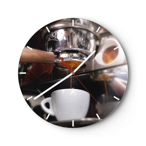 Wanduhr - Glasuhr - Nahaufnahme einer Kaffeemaschine mit einer Tasse Espresso - 30x30cm - Gute Zeit des Tages - Moderne Wanddekoration für Wohnzimmer, Küche und Schlafzimmer ARTTOR