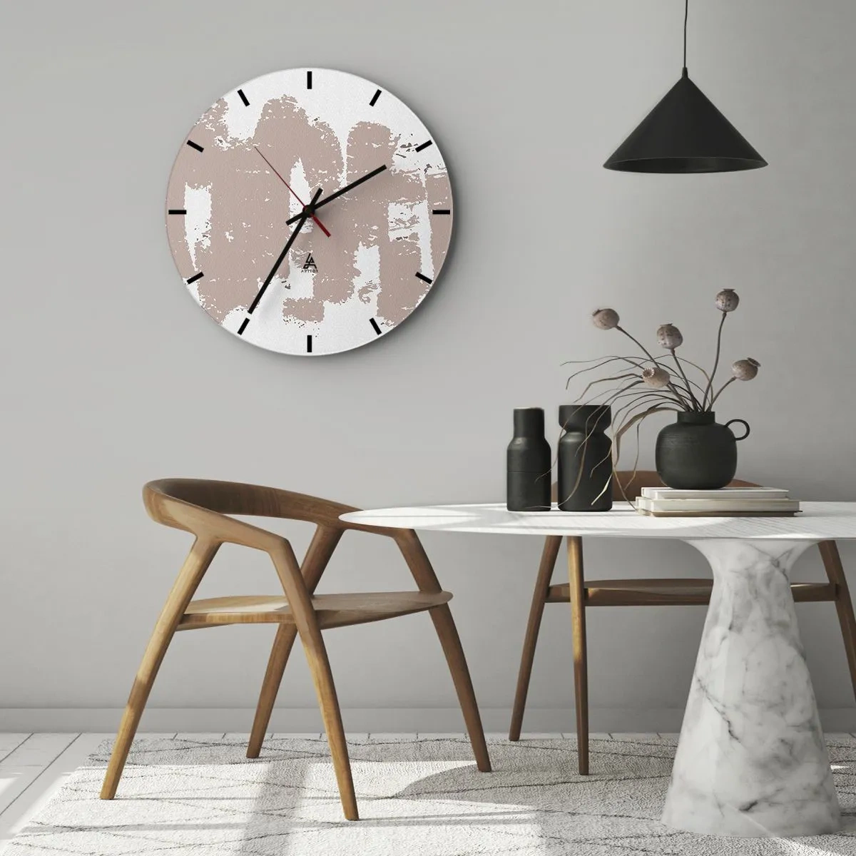 Wanduhr - Glasuhr - Texturale Abstraktion in Puderrosatönen - 30x30cm - Abstraktion in zartem Rosa - Moderne Wanddekoration für Wohnzimmer, Küche und Schlafzimmer ARTTOR