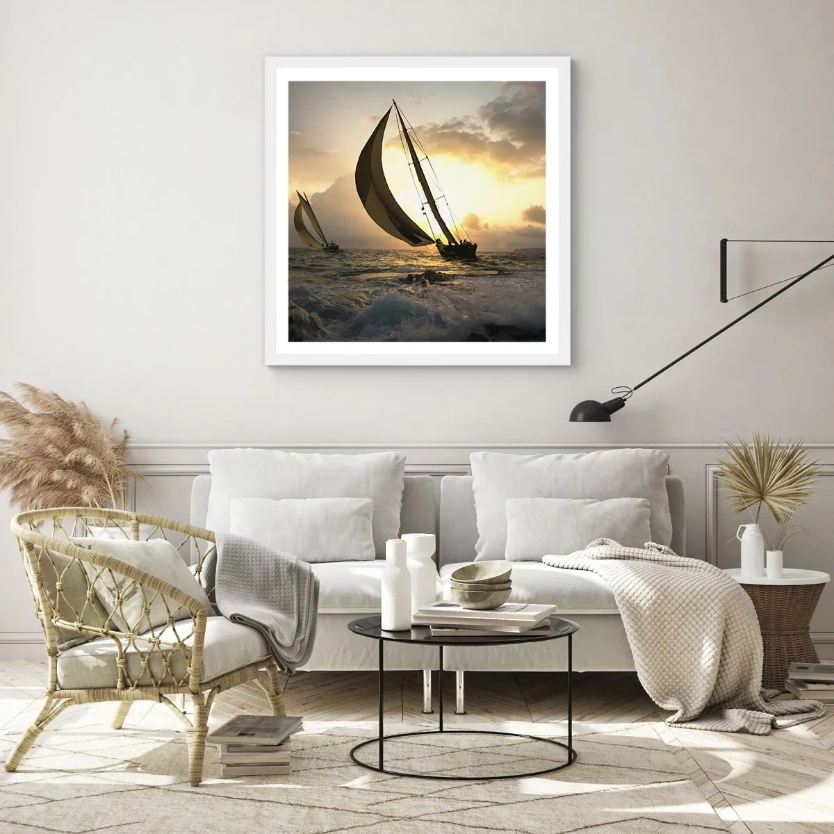 Poster in einem weißen Rahmen - Mit dem Wind und gegen den Wind - 60x60 cm
