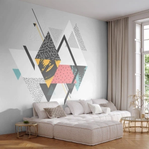 Fototapete Premium Sand - Moderne geometrische Abstraktion in Pastellfarben - 100x70cm - Variation über Dreieck und Raute - Moderne Wanddekoration für Wohnzimmer und Schlafzimmer ARTTOR