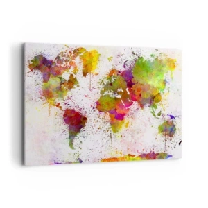 Bild auf Leinwand - Leinwandbild - Eine farbenfrohe Weltkarte im abstrakten Stil - 100x70cm - Irgendwie ist es gleich geworden - Moderne Wanddekoration für Wohnzimmer und Schlafzimmer ARTTOR