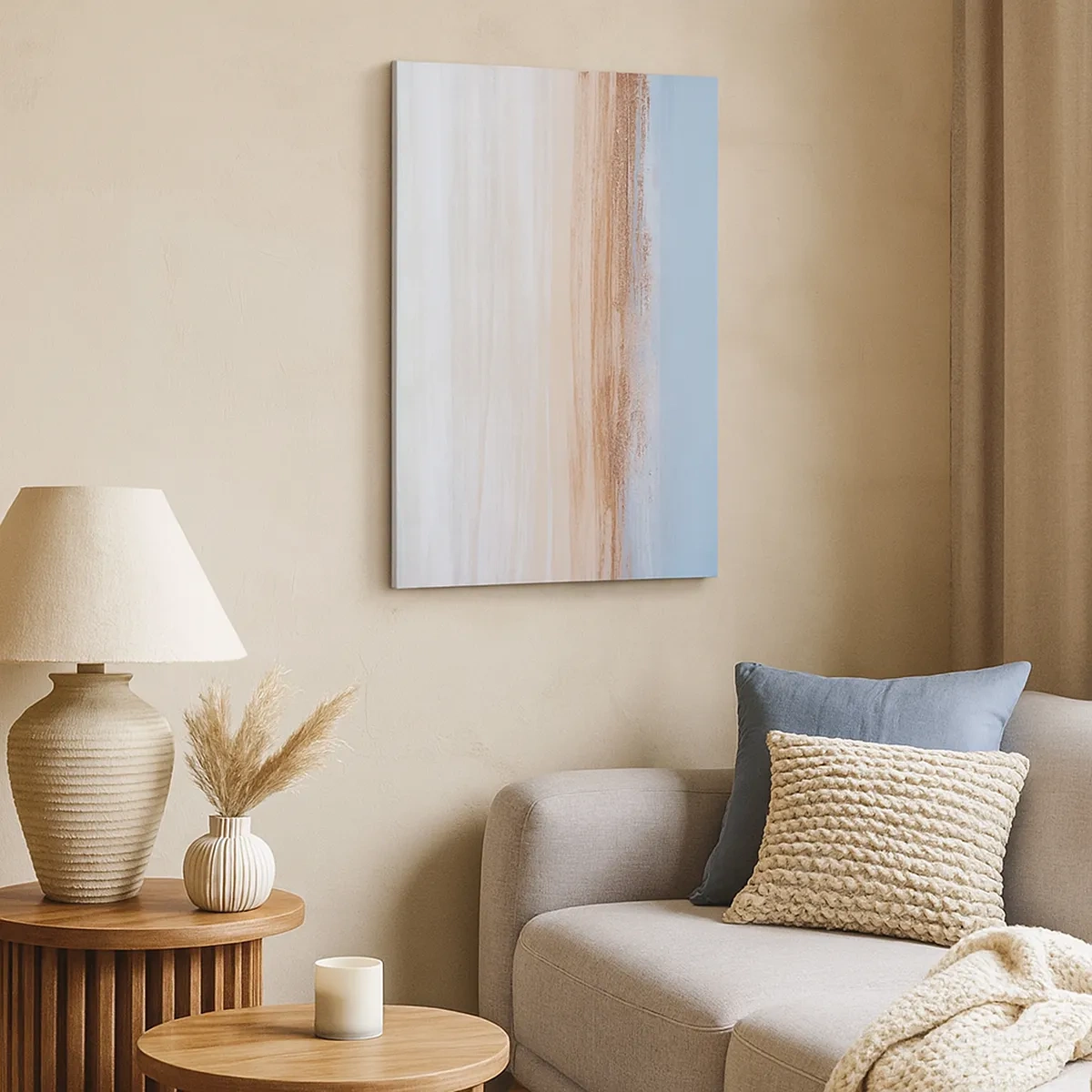 Bild auf Leinwand - Leinwandbild - Eine subtile Landschaft in Pastelltönen von Blau und Beige - 50x70cm - Mehrdeutige Landschaft - Moderne Wanddekoration für Wohnzimmer und Schlafzimmer ARTTOR