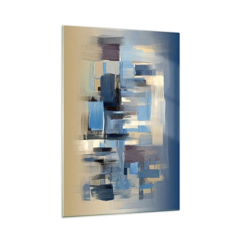 Glasbild - Bild auf glas - Geometrische Formen in Blau- und Beigetönen - 70x100cm - Blaue Konstruktion - Moderne Wanddekoration für Wohnzimmer und Schlafzimmer ARTTOR