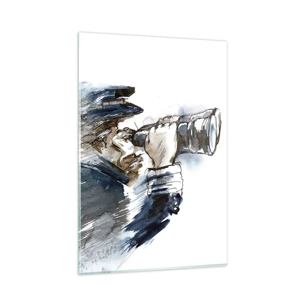 Glasbild - Bild auf glas - Ein Kapitän mit Fernglas in einer dynamischen Aquarellszene - 80x120cm - Zehn auf der Beaufort-Skala! - Moderne Wanddekoration für Wohnzimmer und Schlafzimmer ARTTOR