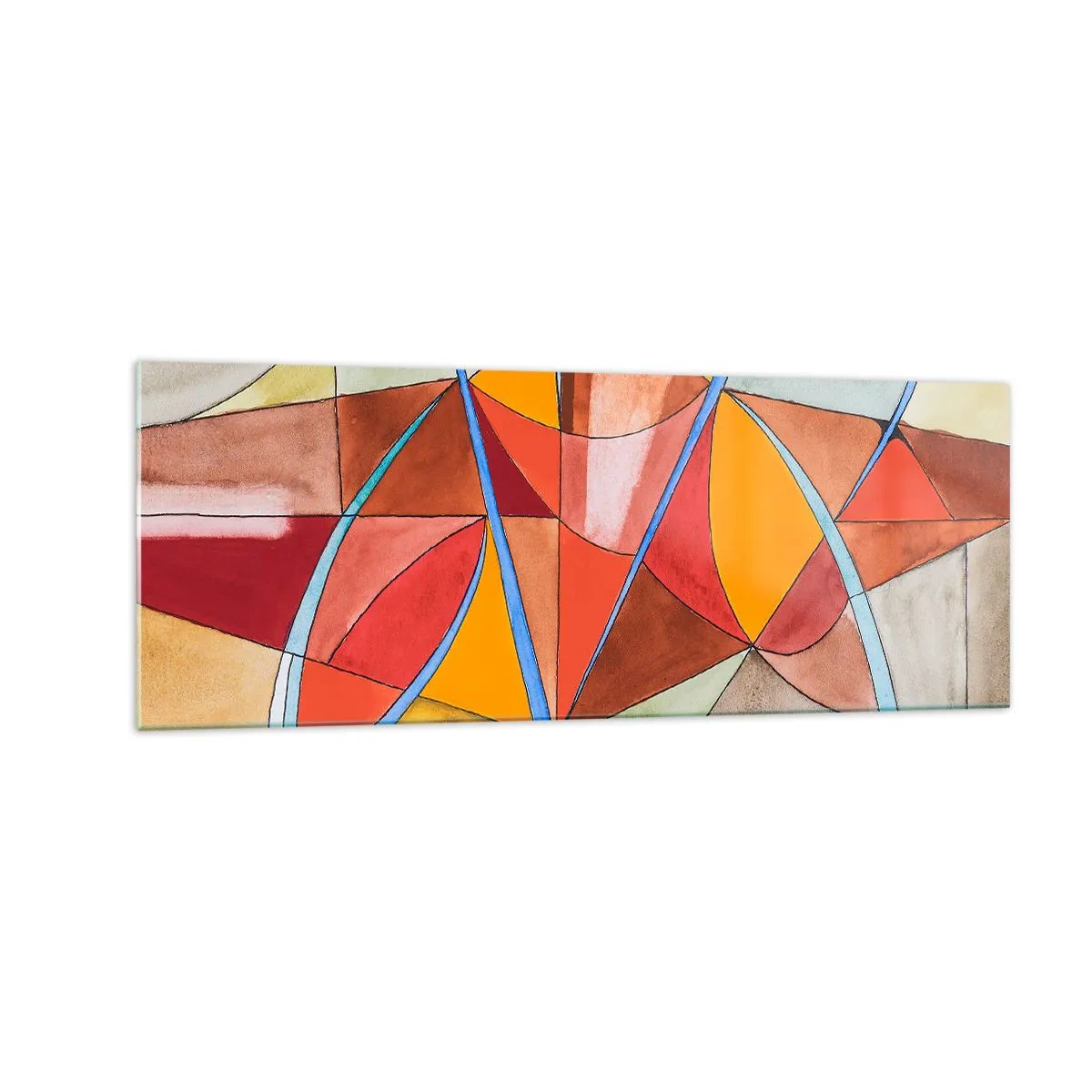 Glasbild - Bild auf glas - Eine abstrakte Komposition in lebendigen geometrischen Farben. - 140x50cm - Das Karussell, das Traumkarussell - Moderne Wanddekoration für Wohnzimmer und Schlafzimmer ARTTOR