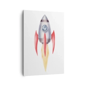 Bild auf Leinwand - Leinwandbild - Rakete im Aquarellstil auf weißem Hintergrund - 70x100cm - Höher, schneller, weiter - Moderne Wanddekoration für Wohnzimmer und Schlafzimmer ARTTOR
