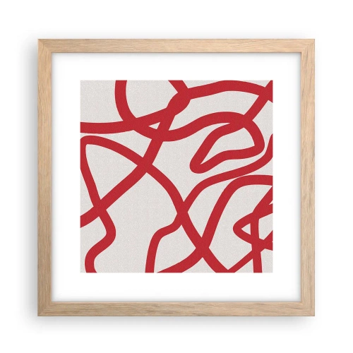 Poster in einem Rahmen aus heller Eiche - Rot auf Weiß - 30x30 cm