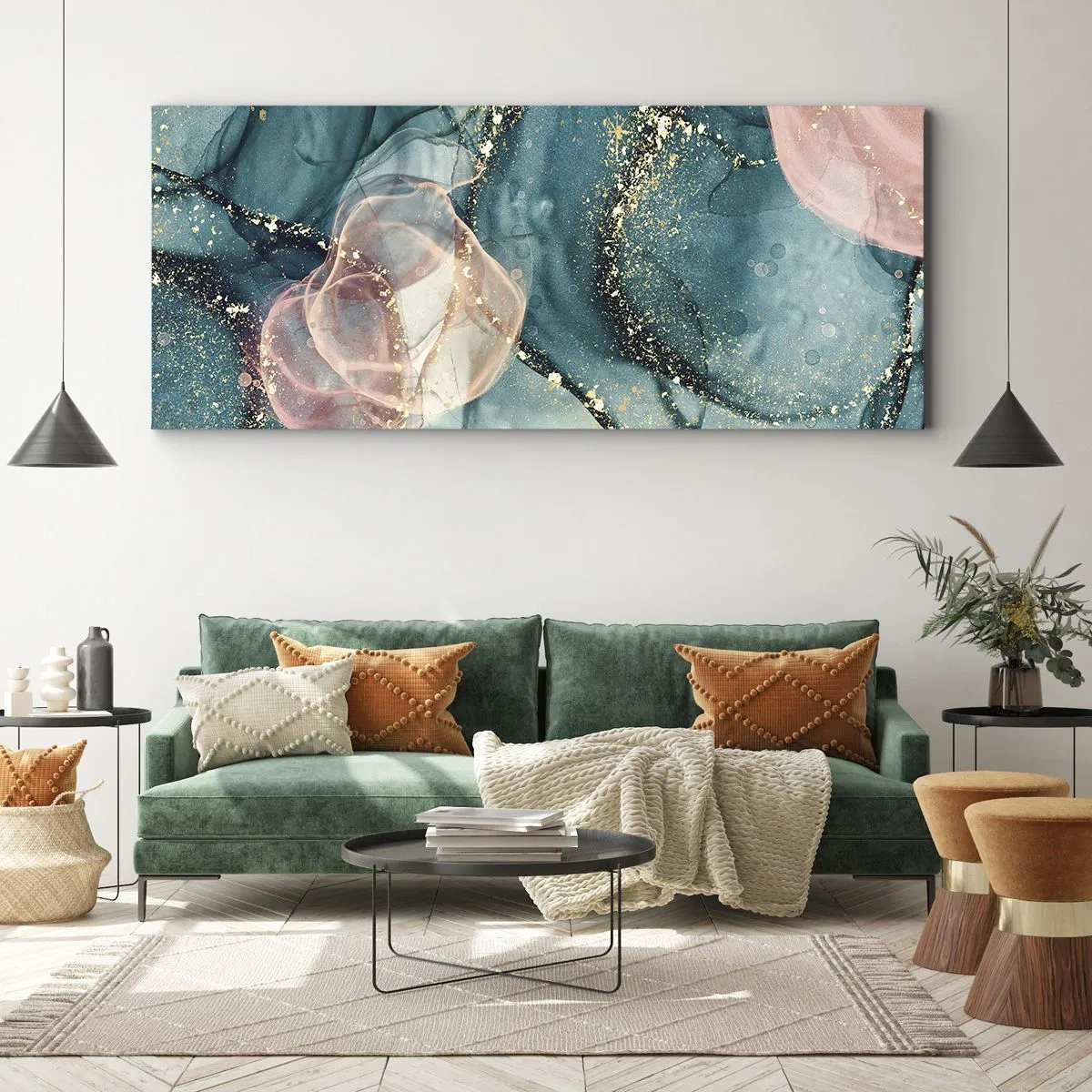 Bild auf Leinwand - Leinwandbild - Seidenblau, Tüllrosa - 100x40 cm