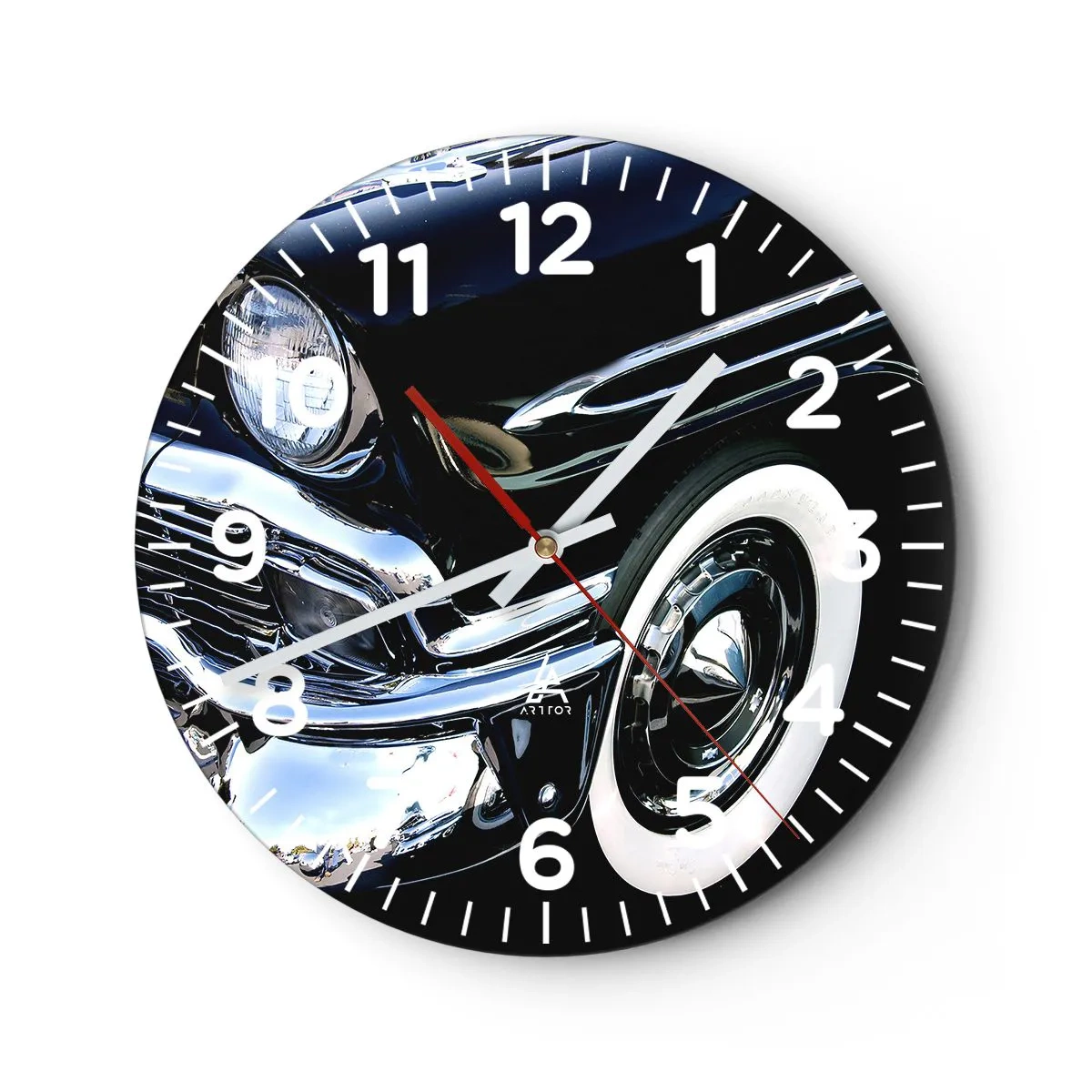 Wanduhr - Glasuhr - Klassiker in Silber, Schwarz und Weiß - 40x40 cm