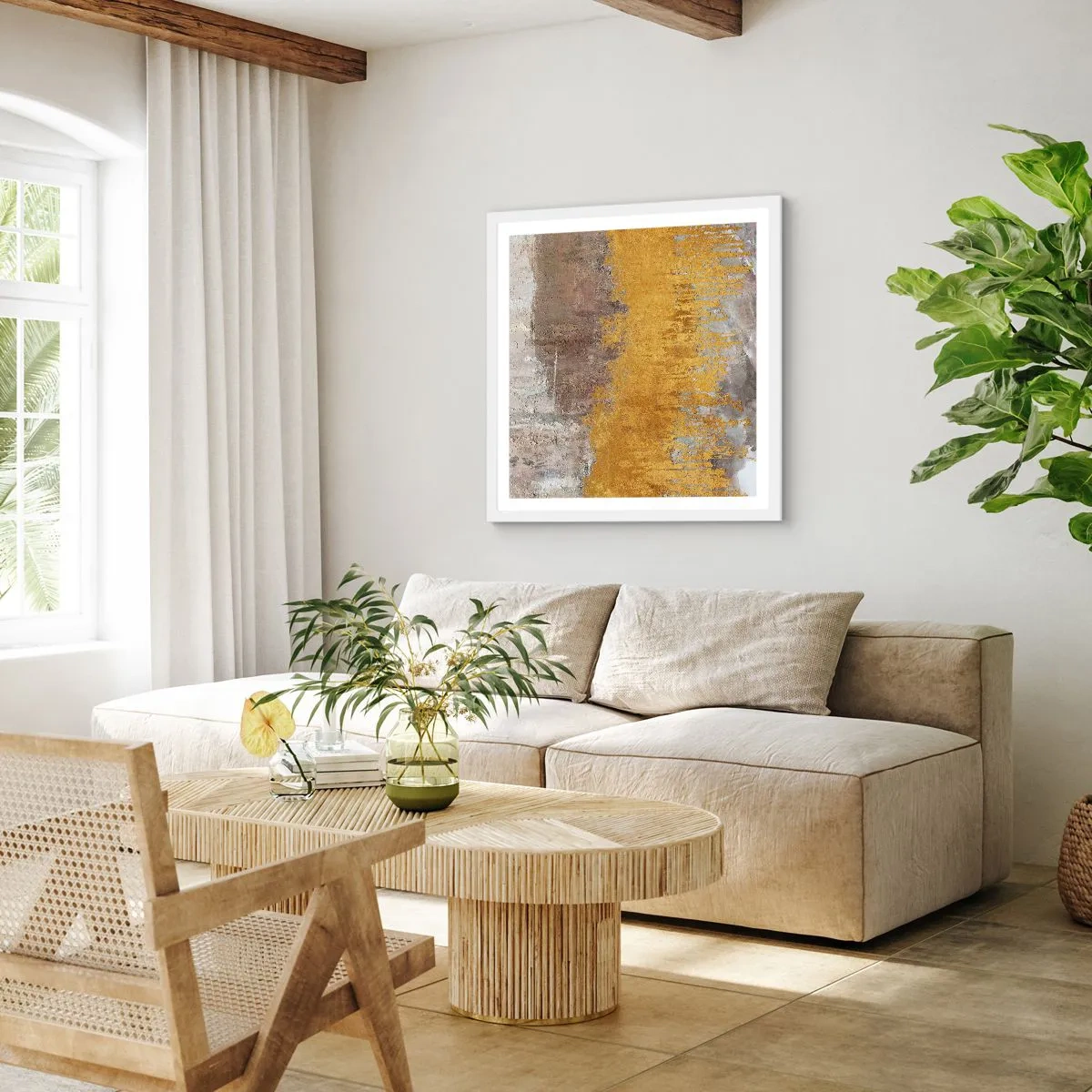 Poster in einem weißen Rahmen - Goldene Explosion - 40x40 cm