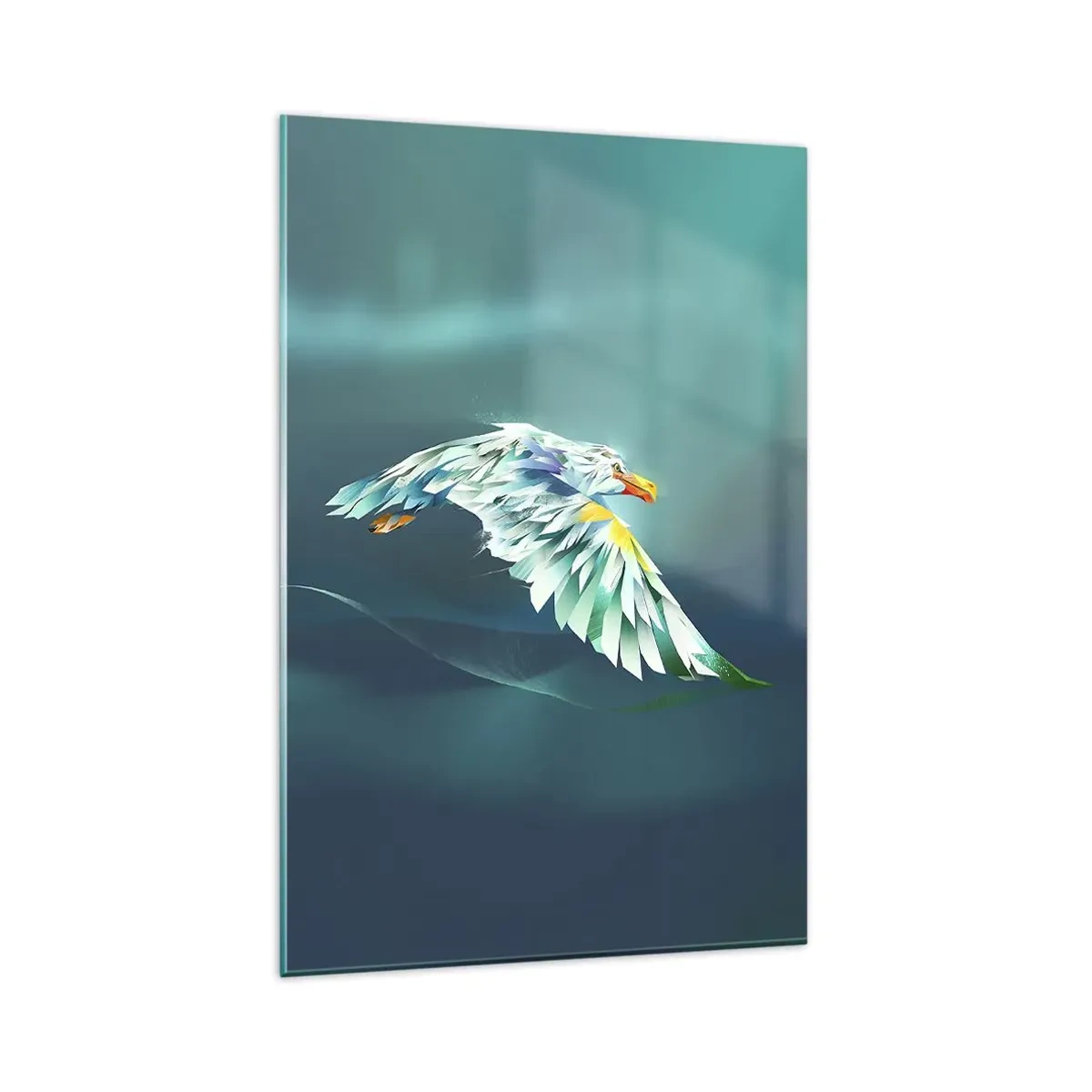 Glasbild - Bild auf glas - Abstrakter Adler im Flug vor einem türkisfarbenen Himmel - 80x120cm - Der Adler deiner Flüge ist die Kraft - Moderne Wanddekoration für Wohnzimmer und Schlafzimmer ARTTOR