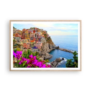 Poster in einem Rahmen aus heller Eiche - Lachende Stadt - 100x70 cm