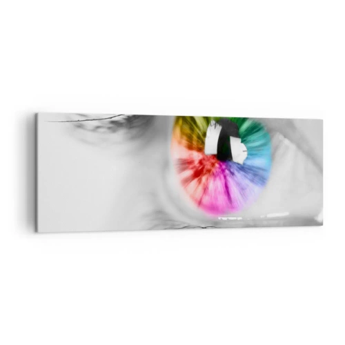 Bild auf Leinwand - Leinwandbild - Künstlerische Aufnahme eines Auges mit einer Regenbogeniris auf grauem Hintergrund - 140x50cm - Schau dir die Welt in Farbe an - Moderne Wanddekoration für Wohnzimmer und Schlafzimmer ARTTOR