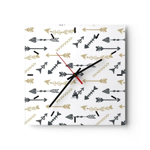 Wanduhr - Glasuhr - Ein minimalistisches Muster mit Pfeilen in Beige- und Grautönen. - 30x30cm - Der Traum des Bogenschützen - Moderne Wanddekoration für Wohnzimmer und Schlafzimmer ARTTOR