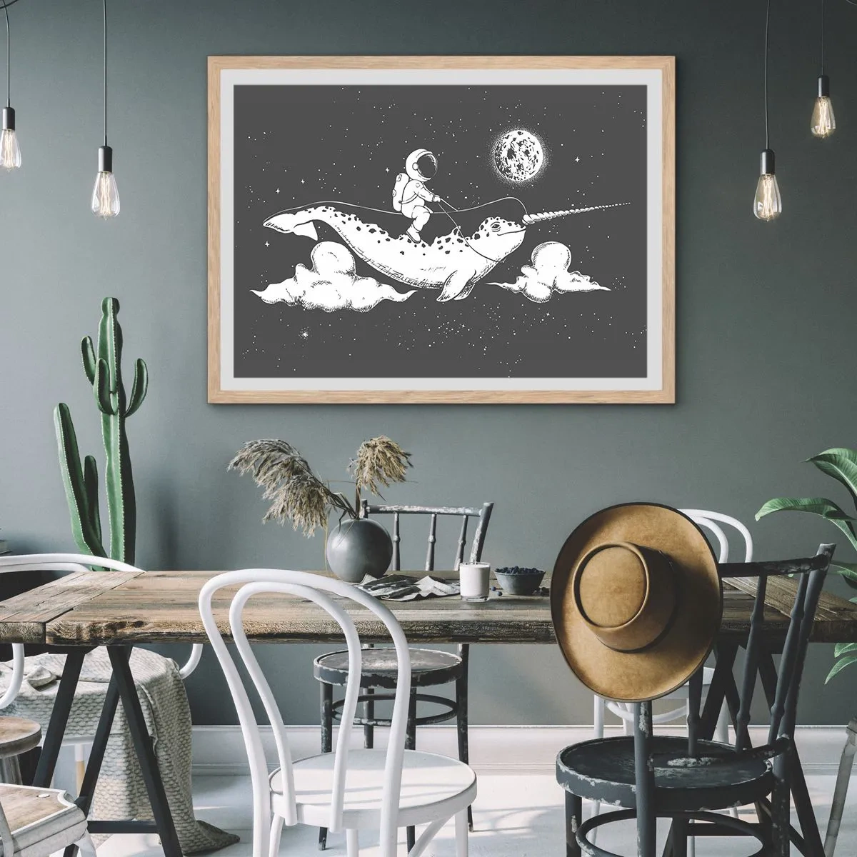 Poster in einem Rahmen aus heller Eiche - Weltraumreiter - 100x70 cm