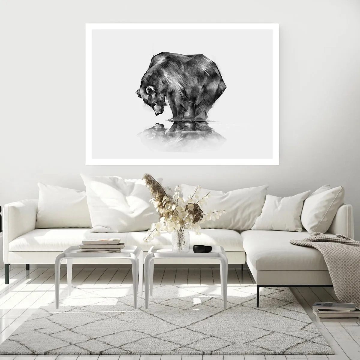 Poster - Eine Zeichnung eines Bären im minimalistischen Stil - 100x70cm - Schön, jemanden in der Nähe zu sehen - Moderne Wanddekoration für Wohnzimmer und Schlafzimmer ARTTOR