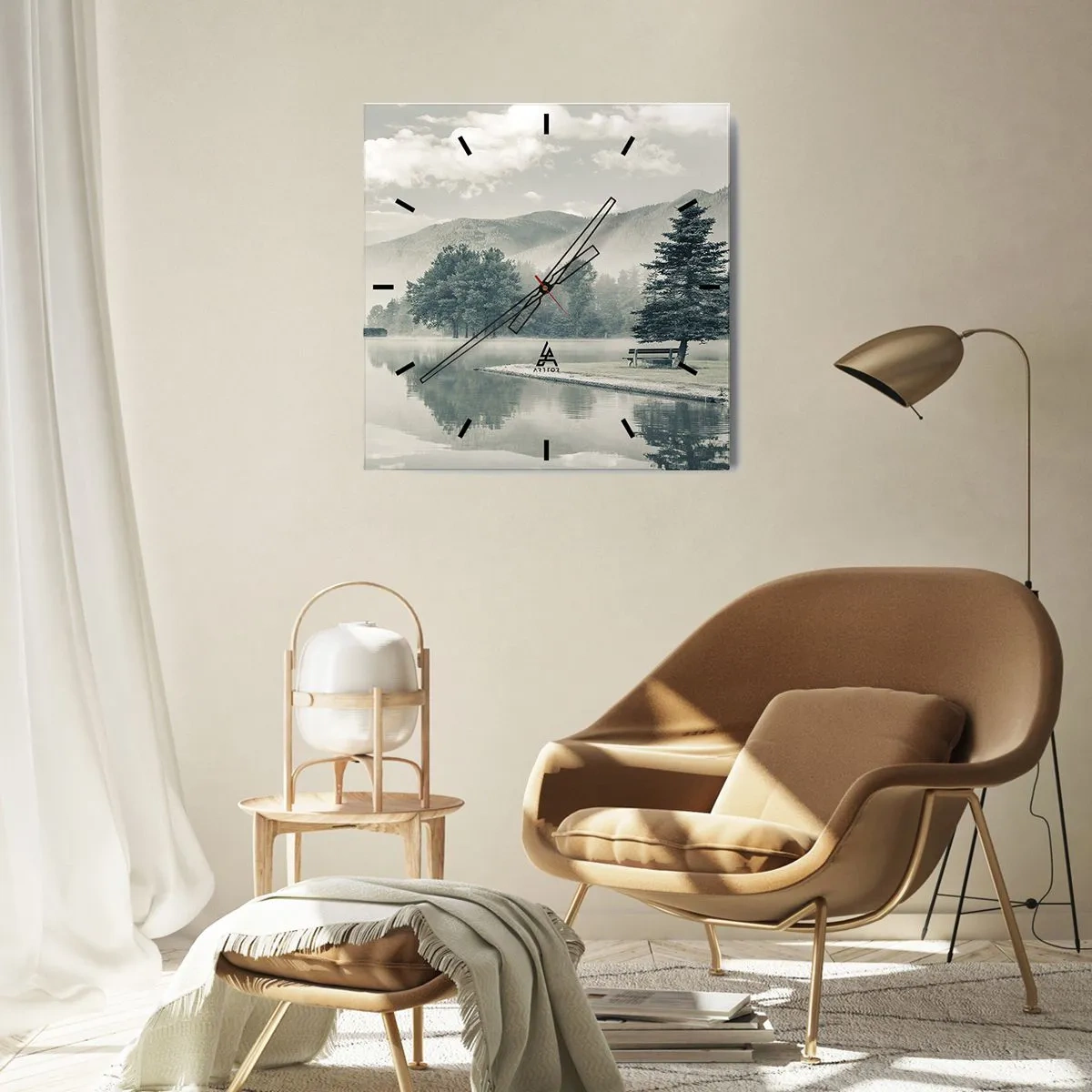 Wanduhr - Glasuhr - Der See schläft noch - 40x40 cm