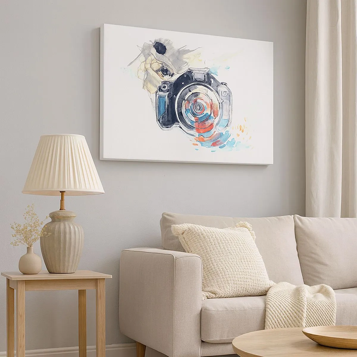 Bild auf Leinwand - Leinwandbild - Aquarellkamera mit farbenfrohen Details - 70x50cm - Im Auge der Linse - Moderne Wanddekoration für Wohnzimmer und Schlafzimmer ARTTOR