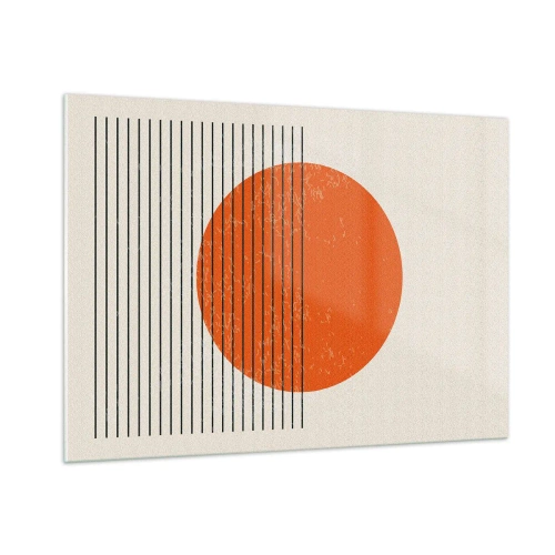 Glasbild - Bild auf glas - Geometrische Komposition mit orangefarbenem Kreis und Linien - 100x70cm - Immer die Sonne - Moderne Wanddekoration für Wohnzimmer und Schlafzimmer ARTTOR