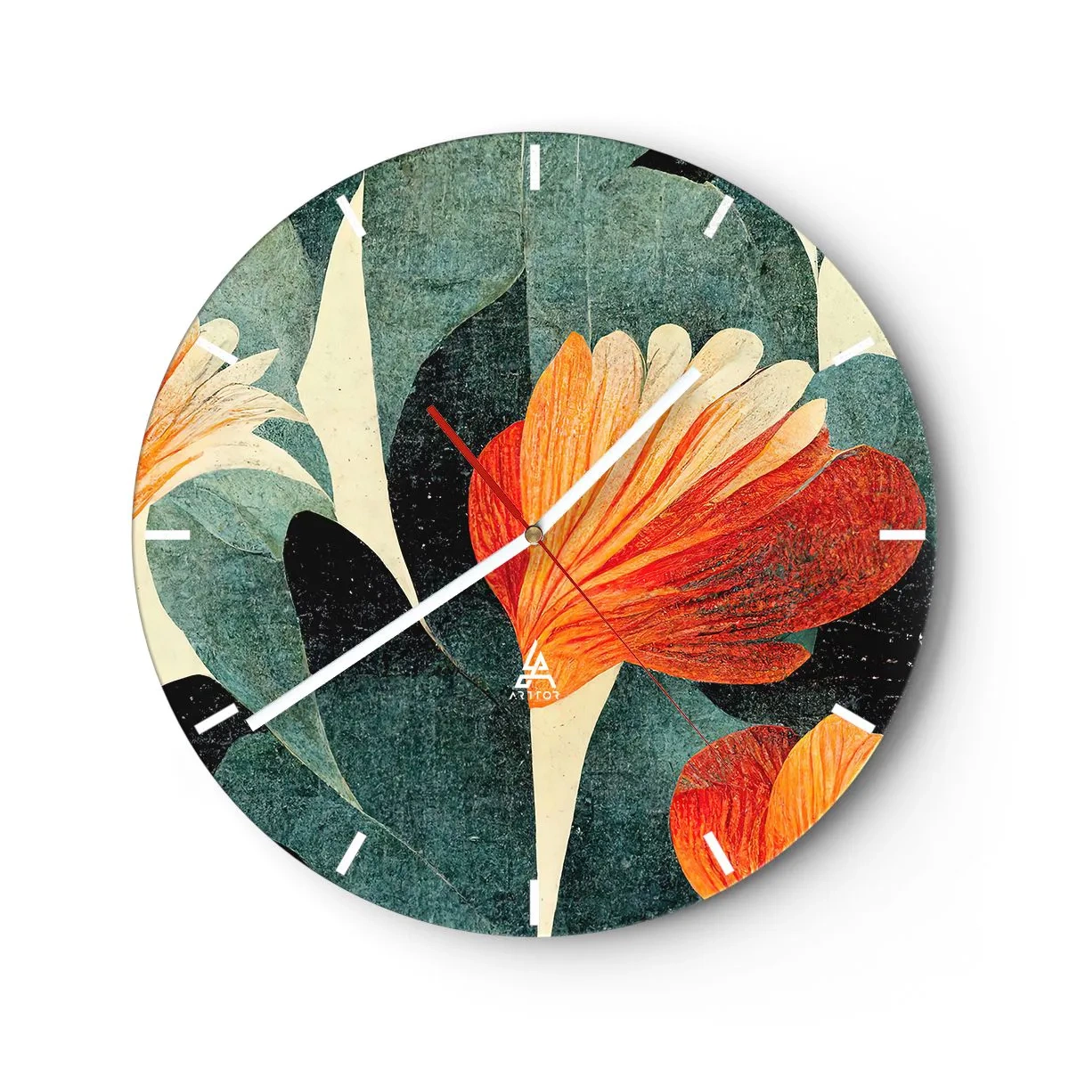Wanduhr - Glasuhr - Hitze der Tropen und Kühle des Grüns - 40x40 cm