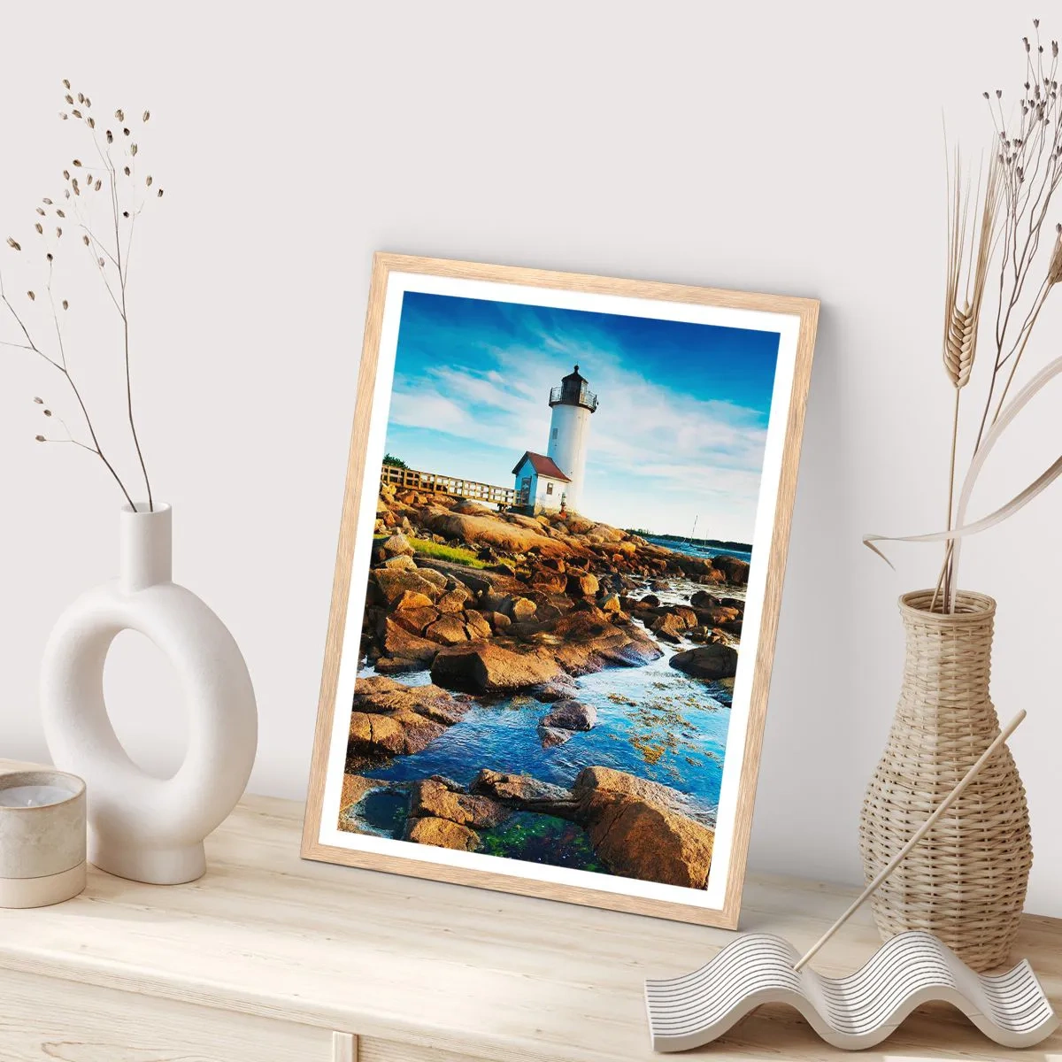 Poster in einem Rahmen aus heller Eiche - Komm glücklich zurück, ich warte - 70x100 cm