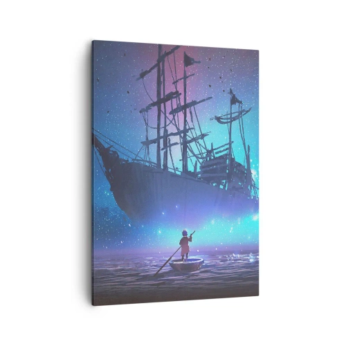 Bild auf Leinwand - Leinwandbild - Ein fantastisches Schiff vor dem Sternenhimmel - 50x70cm - Begegnung mit dem Mythos des Meeres - Moderne Wanddekoration für Wohnzimmer und Schlafzimmer ARTTOR