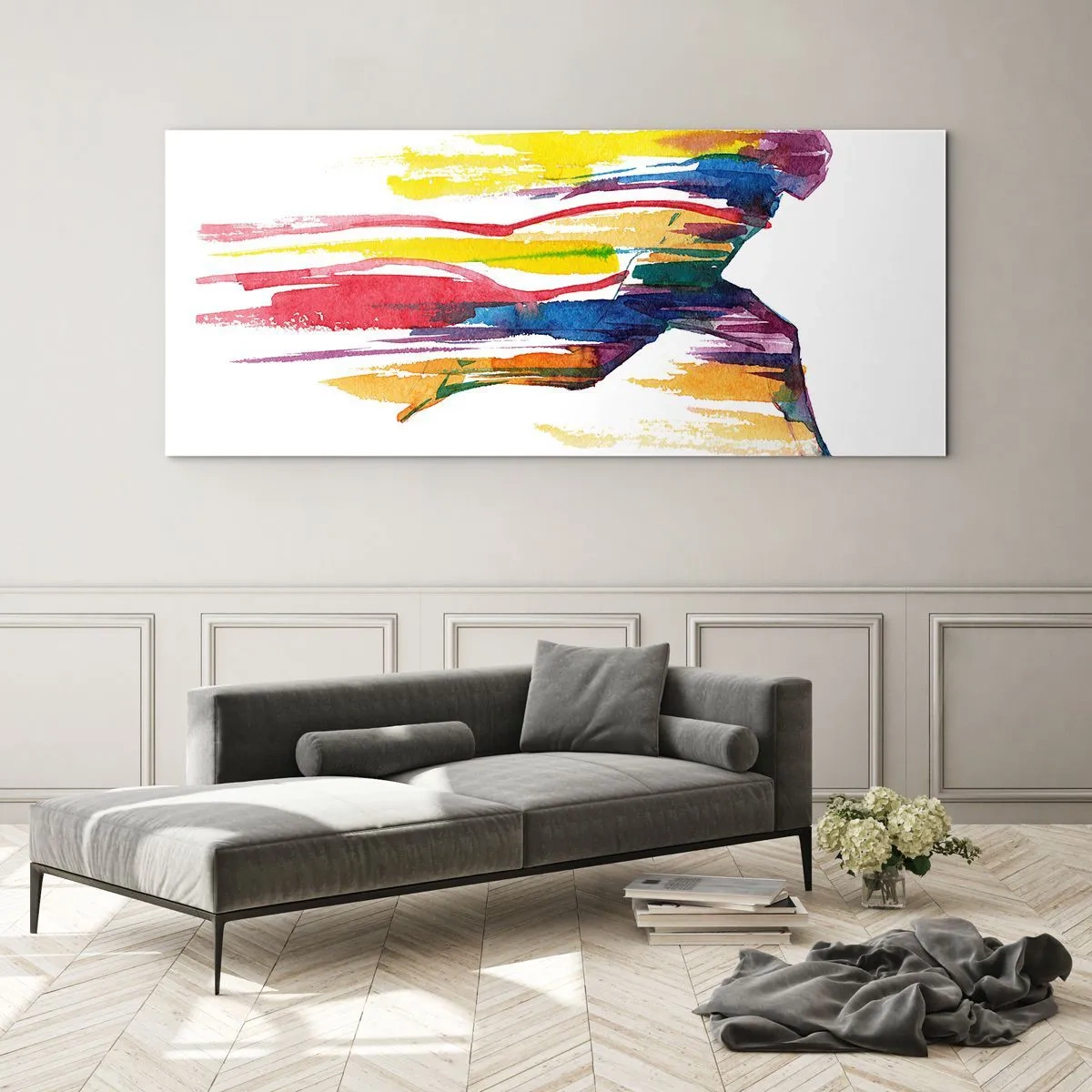 Glasbild - Bild auf glas - Über den Regenbogen laufen - 90x30 cm