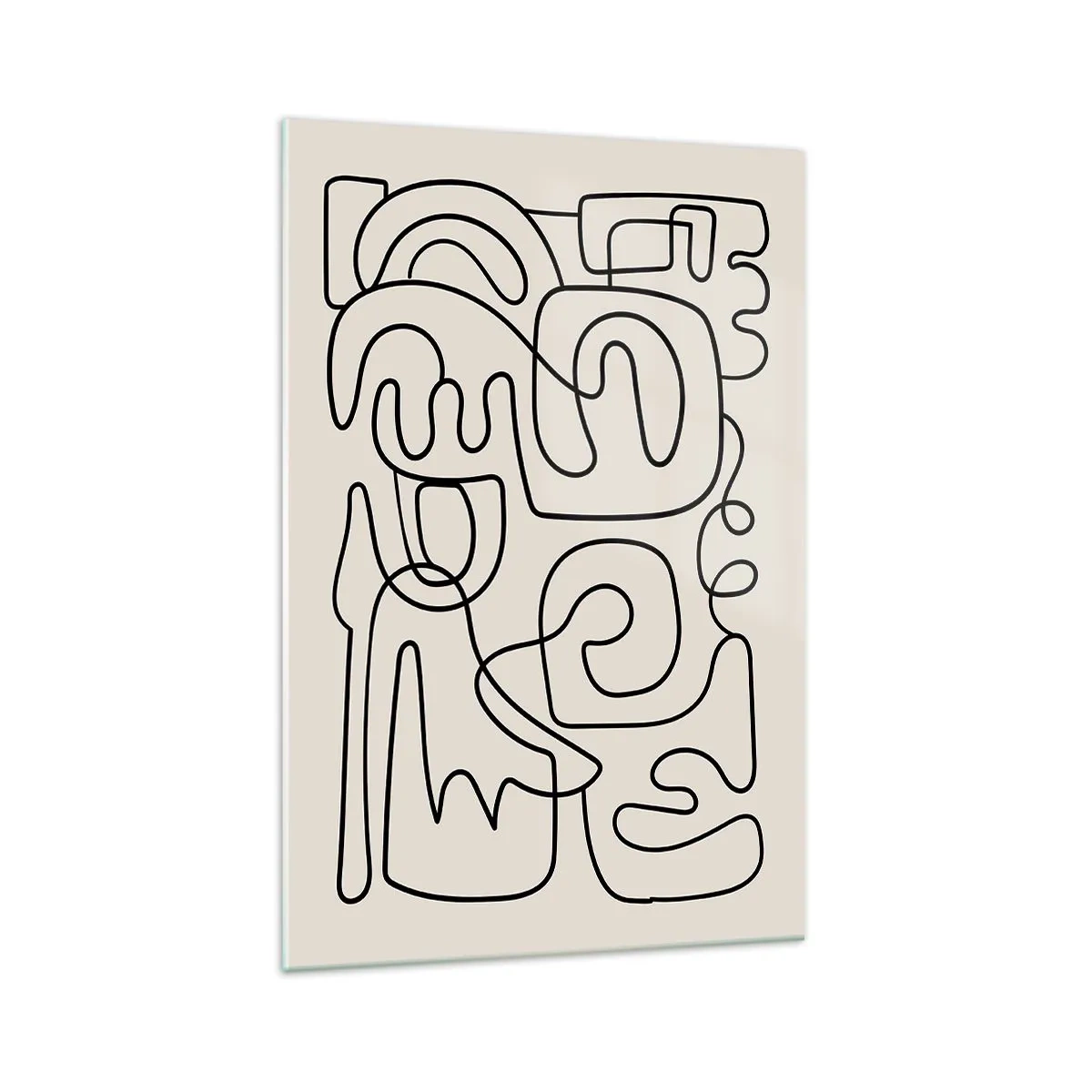 Glasbild - Bild auf glas - Abstraktes Linienkunstmuster in Schwarz auf hellem Hintergrund - 70x100cm - Folge der Spur - Moderne Wanddekoration für Wohnzimmer und Schlafzimmer ARTTOR