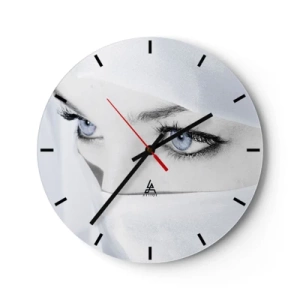 Wanduhr - Glasuhr - Der geheimnisvolle Blick blauer Augen in Weiß - 30x30cm - Aus Tausendundeiner Nacht - Moderne Wanddekoration für Wohnzimmer, Küche und Schlafzimmer ARTTOR