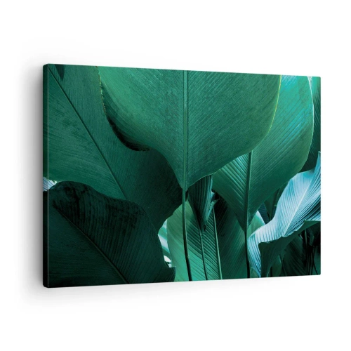 Bild auf Leinwand - Leinwandbild - Grüne Blätter in minimalistischer Komposition - 70x50cm - Dem Licht zugewandt - Moderne Wanddekoration für Wohnzimmer und Schlafzimmer ARTTOR