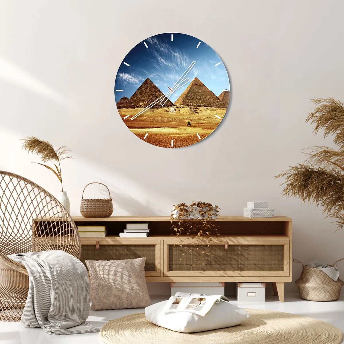 Wanduhr - Glasuhr - Die Pyramiden von Gizeh vor dem blauen Himmel - 30x30cm - 40 Jahrhunderte schauen dich an - Moderne Wanddekoration für Wohnzimmer, Küche und Schlafzimmer ARTTOR