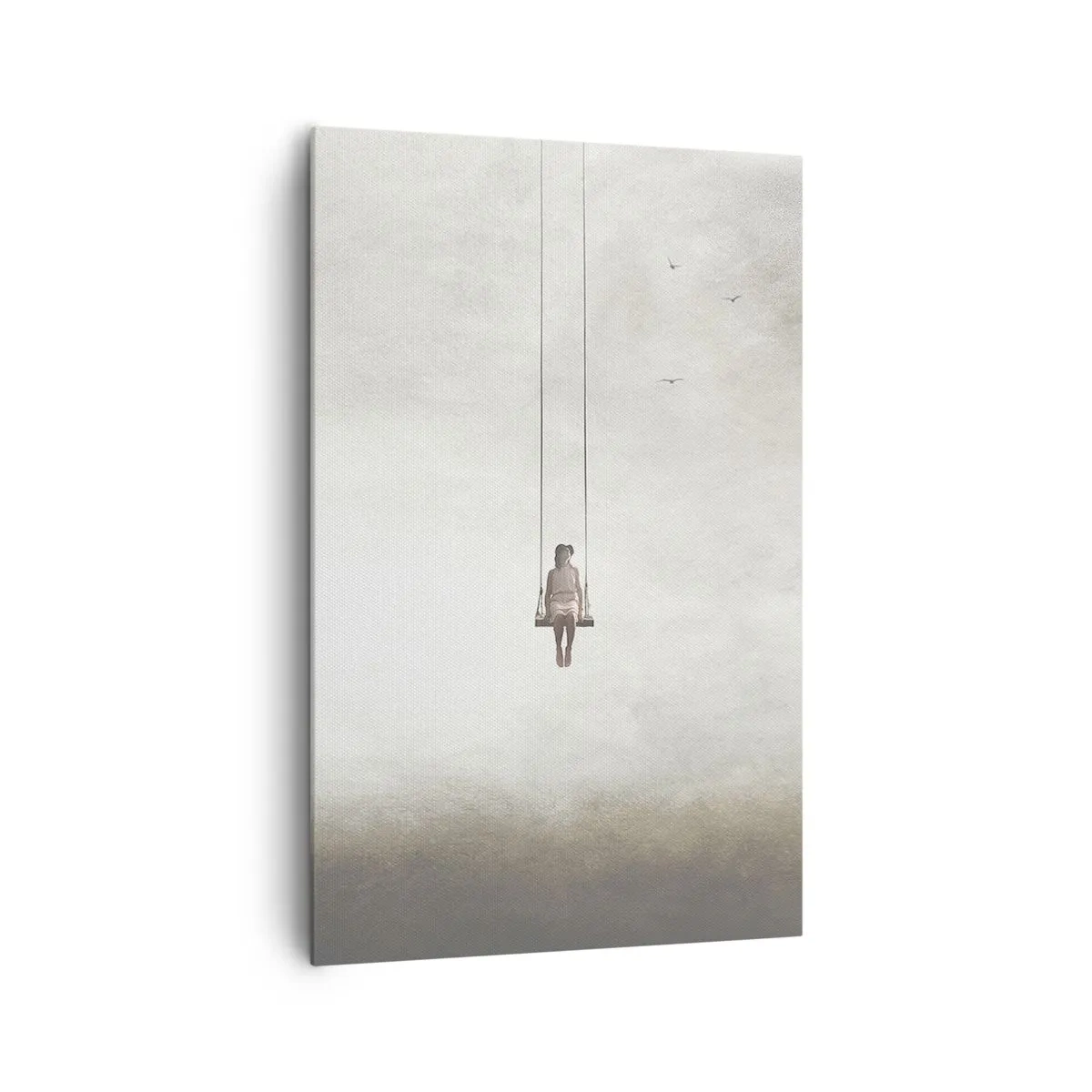 Bild auf Leinwand - Leinwandbild - Eine Figur auf einer Schaukel, die im Raum schwebt - 80x120cm - Ein Kind in uns - Moderne Wanddekoration für Wohnzimmer und Schlafzimmer ARTTOR