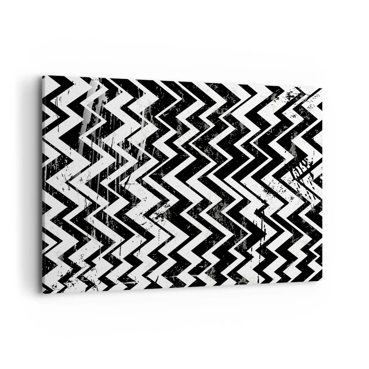 Bild auf Leinwand - Leinwandbild - Schwarz-weißes Zickzack-Muster mit kunstvollen Abschürfungen - 120x80cm - Zick-weiß, Zack-schwarz - Moderne Wanddekoration für Wohnzimmer und Schlafzimmer ARTTOR