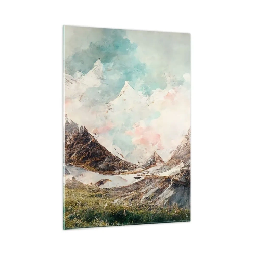 Glasbild - Bild auf glas - Malerische Berggipfel mit pastellfarbenem Himmel - 50x70cm - Felsklingen - Moderne Wanddekoration für Wohnzimmer und Schlafzimmer ARTTOR