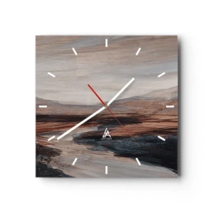 Wanduhr - Glasuhr - Eine malerische Landschaft mit Fluss und Bergen - 30x30cm - Ruhiges Tal - Moderne Wanddekoration für Wohnzimmer und Schlafzimmer ARTTOR