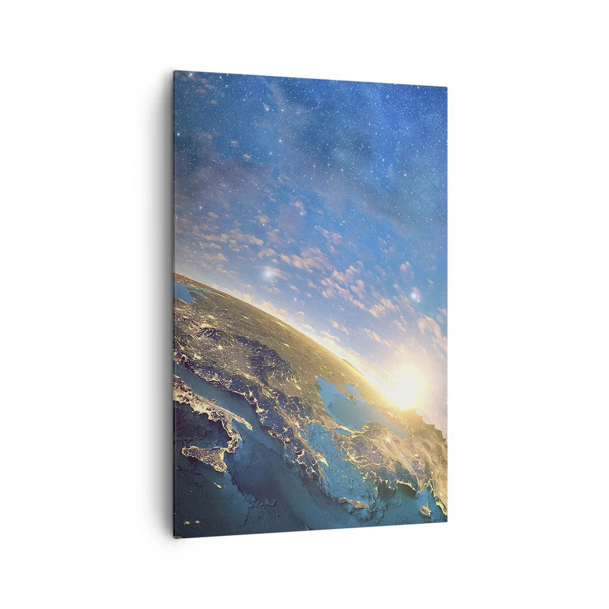 Bild auf Leinwand - Leinwandbild - Blick auf die Erde aus dem Weltraum bei Sonnenaufgang - 80x120cm - Schauen wir uns aus der Ferne an - Moderne Wanddekoration für Wohnzimmer und Schlafzimmer ARTTOR