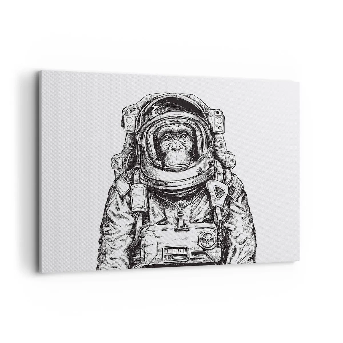 Bild auf Leinwand - Leinwandbild - Grafik eines Astronauten im Raumanzug mit Affenkopf - 100x70cm - Alternative Evolution - Moderne Wanddekoration für Wohnzimmer und Schlafzimmer ARTTOR