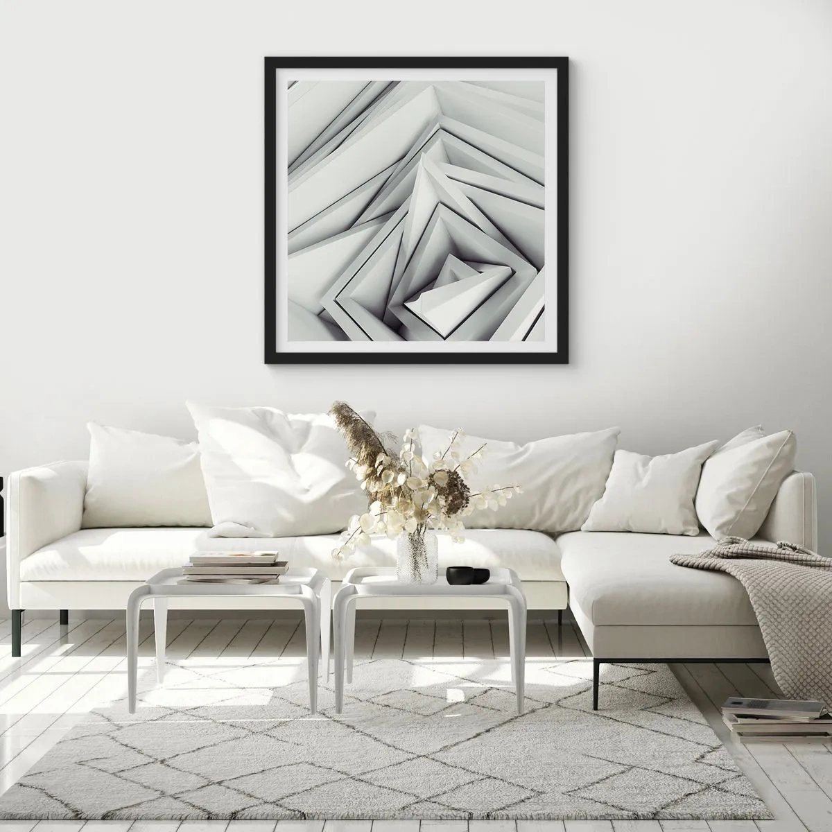 Poster in einem schwarzem Rahmen - Spitzwinklige Knospen - 60x60 cm