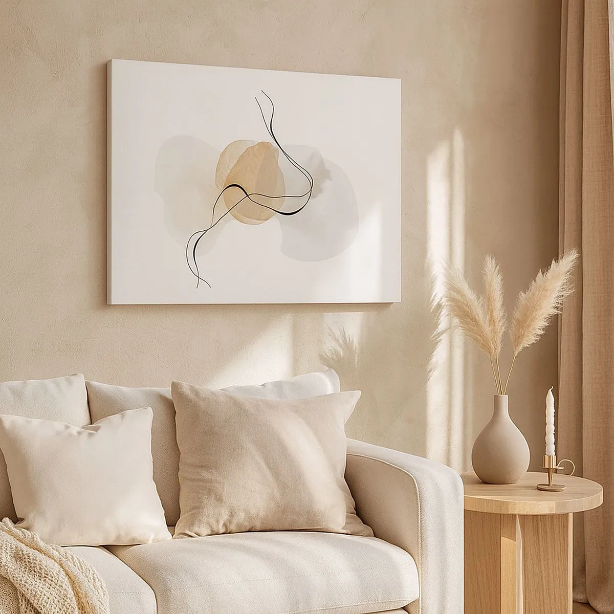 Bild auf Leinwand - Leinwandbild - Minimalistische Abstraktion in Beige- und Grautönen - 70x50cm - Luftperlen - Moderne Wanddekoration für Wohnzimmer und Schlafzimmer ARTTOR